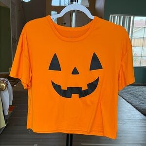 Orange Pumpkin Jack O Lantern Face Crop Top